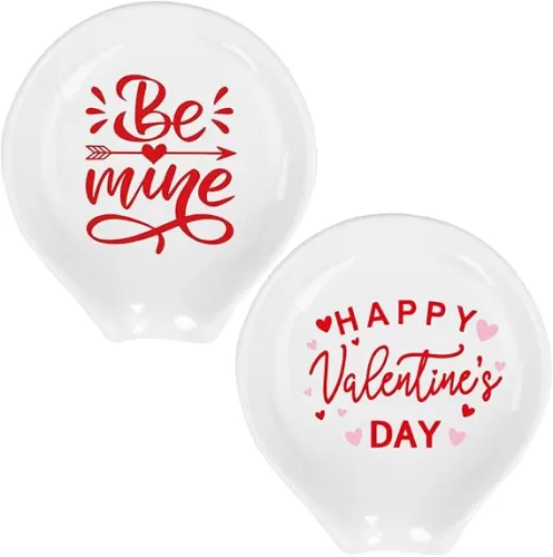 2 Pcs Heart-Shaped Ceramic Teaspoon Holder - Valentine's Day Kitchen Decor - Be Mine Coffee Spoon Holder for Kitchen Counter - Housewarming Gift