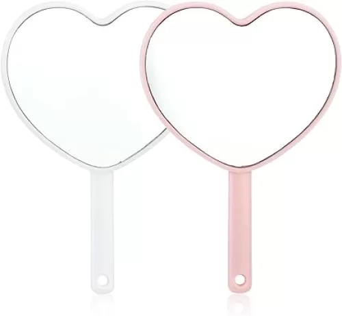 2 Pcs Heart Shaped Handheld Mirrors Hangable Travel Makeup Mirrors Mini Cosmetic Mirror On The Go Gift Hand Mirror with Handle Portable for Women Girl Valentine‘s Day Decorative Hand Held Mirror