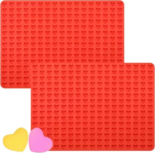 2 Pcs Mini Silicone Heart Molds, 255-Cavity Heart Shaped Chocolate Molds for Baking, Candy, Wax Melts Beads, Ice Cubes, Homemade Dog Training Treats