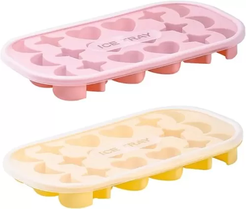 2 Pcs Silicone Ice Cube Tray Mold, Moon Stars and Heart Ice Cube Tray Silicone Molds Silicone Ice Cube Tray with Lid for Ice Cubes, Gelatine, Chocolate, Baking and Candy