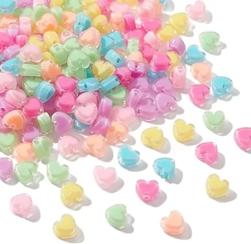 200 Pcs Transparent Acrylic Heart Beads Bead in Bead Candy Color Love Heart Shaped Beads for Bracelet Necklace DIY Craft Jewelry Making