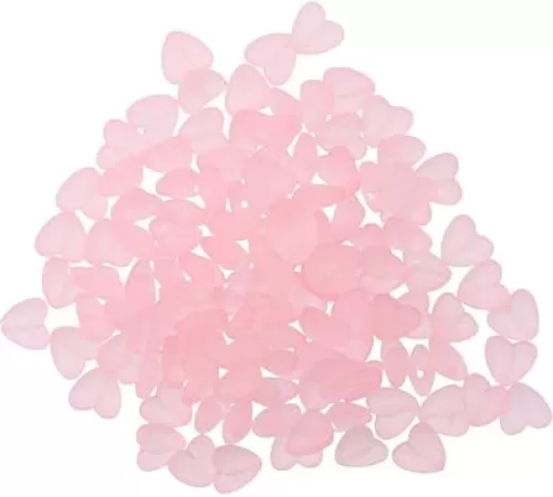 200Pcs Acrylic Heart Beads, Heart Shape Frosted Loose Bead, Transparent Pink Spacer Beads for DIY Jewelry Craft