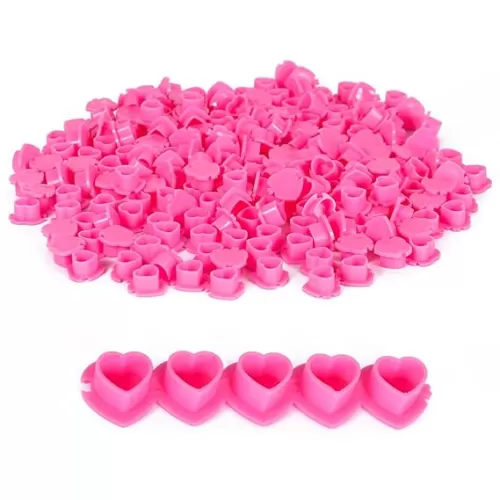 200PCS Tattoo Ink Caps Heart Shaped Tattoo Ink Cups Spliceable Disposable Pigment Caps Plastic Ink Caps with Base Ink Caps for Tattooing Permanent Makeup Tattoo Supplies (Pink)