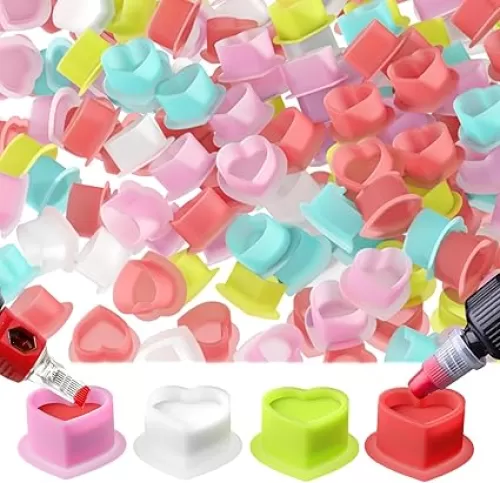 200pcs Tattoo Ink Cup Heart-Shaped Disposable Silicone Tattoo Pigment Cup Eyebrow Eyeliner Lip Color Pigment Cup Tattoo Pigment Holder (Mix Color)