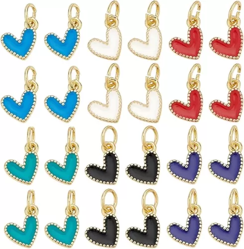 24Pcs 6 Colors Heart Enamel Charms 9mm Mini Heart Pendants with Jump Ring Colorful Cute Love Shape Dangle Charms for Valentine DIY Bracelets Earring Necklace Jewelry Making Hole: 2.5mm