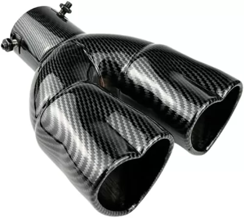 2.5 inch Inlet Dual Exhaust Muffler Tip, Chrome Heart-Shaped Exhaust Pipe, Universal Bolt-On Double Tube Exhaust Muffler(Carbon Fiber Pattern, Straight)