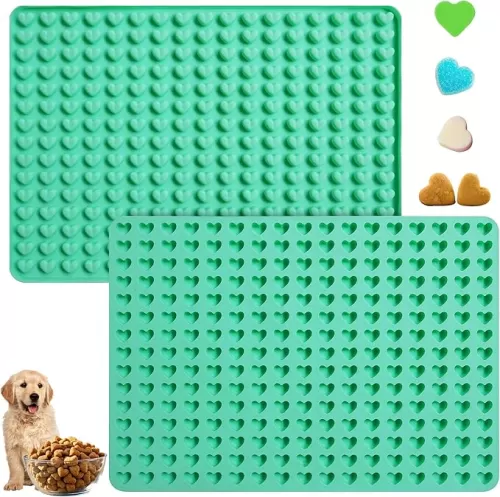 255-Cavity Mini Heart Shaped Silicone Molds, Mini Heart Mold Silicone for Chocolate, Candy, Wax Melts, Ice Cubes, Homemade Dog Training Treats, Heart Shaped Mini Dog Treat Mold 2Pack