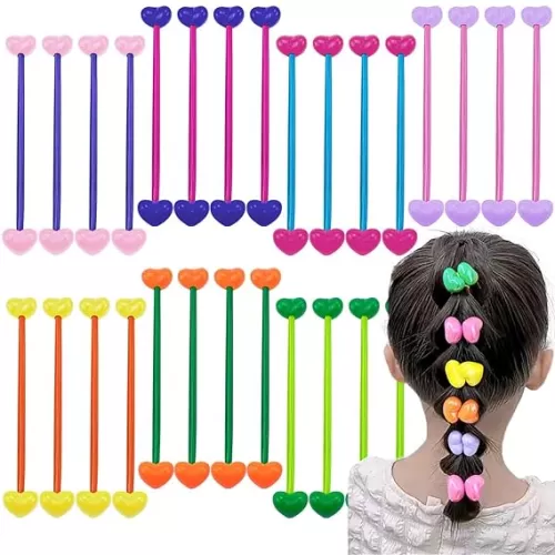 28Pcs Heart Ball Charm Hair Ties Colorful Ponytail Holders Twin Bead Hair Elastics Double Heart Bead Rubber Bands Bobble Ponytail Balls Hair Accessories for Girls