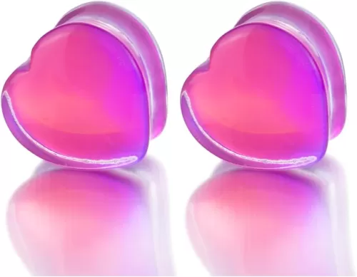 2PCS 6mm(2G) Purple Red Heart Glass Ear Plugs Double Flared Saddle Expander Stretcher Ears Gauge Piercing Body Jewelry for Women Men