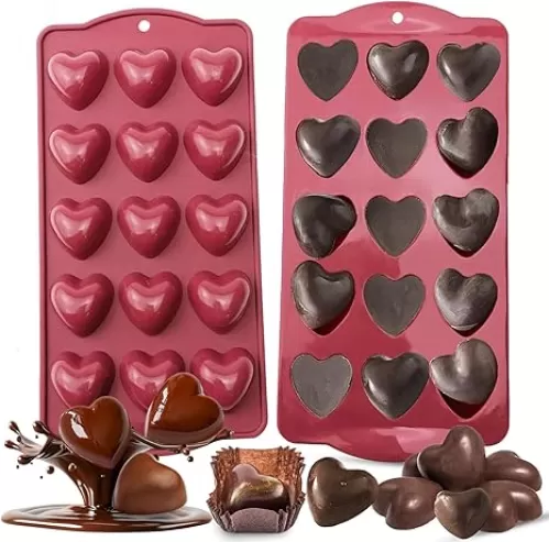 2PCS Heart Chocolate Molds, 15-Cavity Heart Shaped Silicone Molds, Non-Stick Baking Molds for DIY Chocolate, Candy, Gummy, Ice Cubes