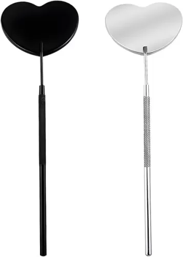 2Pcs Heart-Shaped Lash Mirror with Handle, Detachable 45° Design Portable Lash Extension Mirror for Women - Black and Silver