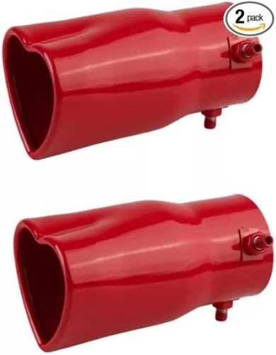 2PCS Universal Heart-Shaped Exhaust Tip, 63mm Inner Diameter, Stainless Steel Bolt-on Exhaust Muffler Tip (Pink, Stright)