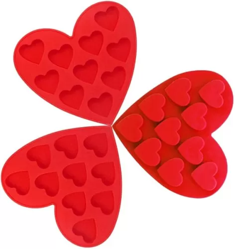 3 Pcs Silicone Chocolate Molds, CNYMANY Valentine's Day Heart Shape Non-Stick Kitchen Baking Pans Ice Cube Trays for Making Cake Candy Gumdrop Jelly Muffin Cupcake - Red