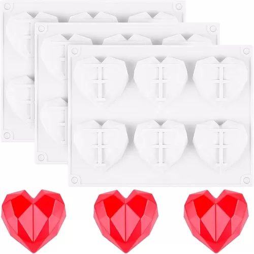 3 Pieces Diamond Heart Shaped Silicone Mold Valentine Silicone Molds Cake Fondant Baking for Baking Chocolate French Dessert Candy Ice Cube Soap(White)