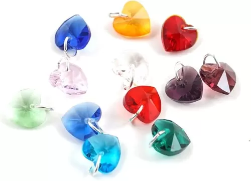 3 Sets Dangle Birthstone Beads 10mm Love Heart Shaped Crystal Pendant Drop Bead with Jump Rings (36pcs) for Jewelry Craft Making BR15