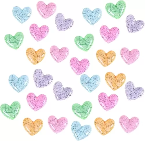 30 Pack Heart-Shaped Slime Charms Resin Flatbacks Buttons Polymer Clay Beads for Miniature Fairy Garden Hair Accessories DIY Scrapbooking Phone Case Jewelry Making Home Decoration (Crackle)