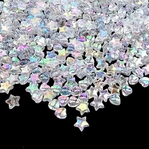 300pcs White Heart Beads and Star Beads Charms Acrylic Beads for Jewelry Making