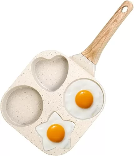 4-Cup Egg Frying Pan, Breakfast Frying Pan for Cooking Eggs, Burger or Bacon, Heart Shaped Egg Frying Pan with Anti-scald Handle, Suitable for Gas Stove & Induction Compatible (White)