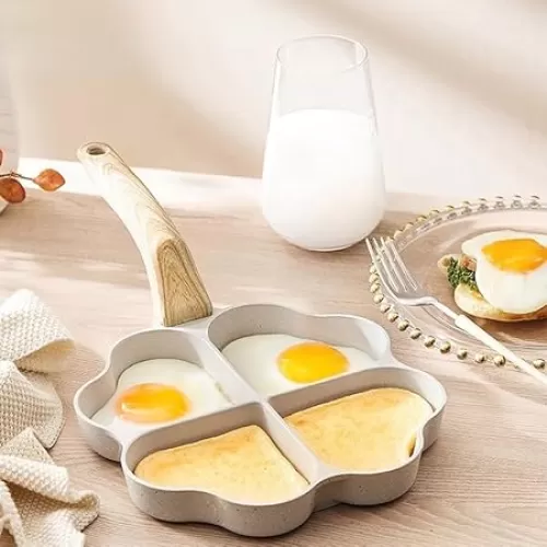 4 Cup Egg Pan, Heart Shaped Egg Frying Pan, Omelette Pan, Breakfast Egg Frying Pan Nonstick Uniform Heating Pancake Pan With Handle For Kitchen (White)