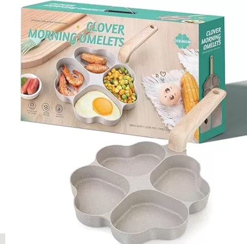4 Heart Shape Cups Omelette Pans-1.46in Deepen, Nonstick Easy Clean, Crepe Pan Egg Mold for Breakfast Sandwiches, Compatible with Gas Stove and Induction Cookware, 7.7 * 7.7in