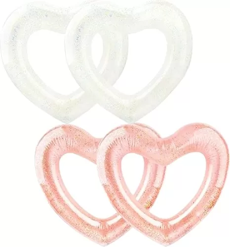 4 Pack Inflatable Swim Rings Float Heart Shaped Swimming Circle Pool Floats for Adults Pool Beach Party Supplies, 47.2 x 39.4 Inch
