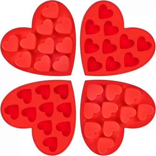 4 Pack Mini Heart Silicone Molds, 40-Cavity Non-Stick Heart Shaped Chocolate Molds for Candies, Cookies, Ice Cube, Pudding, Jelly, Soap