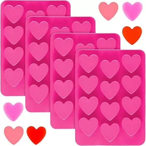 4 Pieces Heart Shaped Silicone Molds Valentine‘s Day Candy Mould Love Chocolate Molds for Valentine Heart Chocolate Candy Ice Cube Soap Cake Decoration