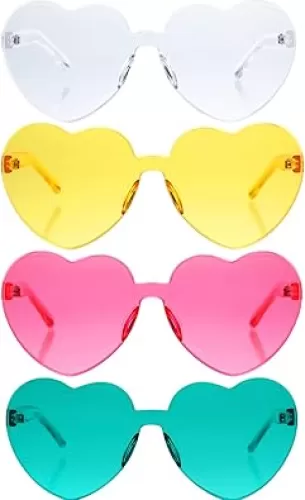 4 Pieces Heart Shaped Sunglasses for Women Men Valentine Gift Frameless Glasses