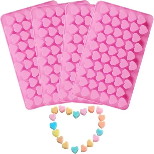 4 Pieces Premium Food-Grade Silicone Heart Shape Molds Nonstick Chocolate Candy Ice Cube Sugar Maker Mould Tray Baking Jelly Mold for Valentine's Party Cake Decoration