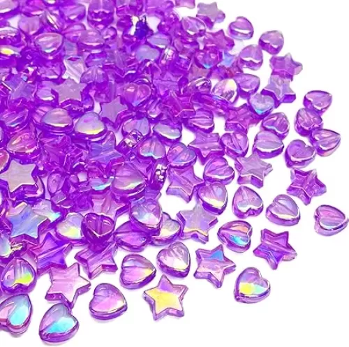 400 PCS Acrylic Heart and Star Shape Beads AB Colorful Cute Beads Loose Spacer Beads for Jewelry Making DIY Bracelet Earring Necklace Key Chains (Purple AB)