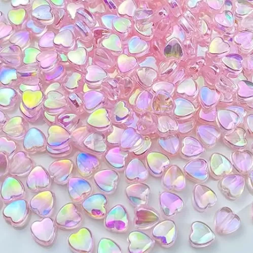 400 Pcs Acrylic Heart Shape Beads AB Colors Heart Pony Spacer Beads for Jewelry Making DIY Bracelet Earring Necklace Key Chains(Pink)