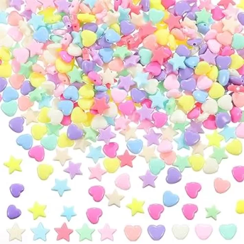 400 Pieces Acrylic Star Beads Heart Pastel Beads Shaped Assorted Multicolor Mix Plastic Pony for DIY Jewelry Making Necklace Rainbow Bracelet(9 mm, Light Color)