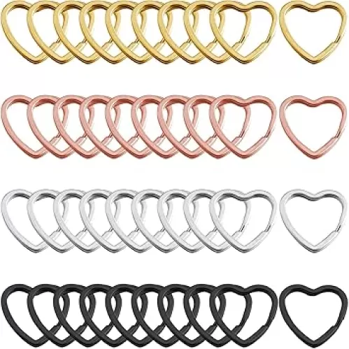 40pcs Heart Shape Key Ring Creative Flat Key Ring Metal Split Key Rings Heart Nickel Plated Silver Steel Split Ring for Home Car Office Organization, Key Accessories Connector Keychain(4 Colors)