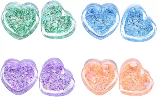 4Pairs /8pcs Heart-shaped Acrylic Ear Gauges Tunnels and Plug Body Piercing Jewelry Ear Expander Studs Stretching Size 2g(6mm) to 1''(25mm)