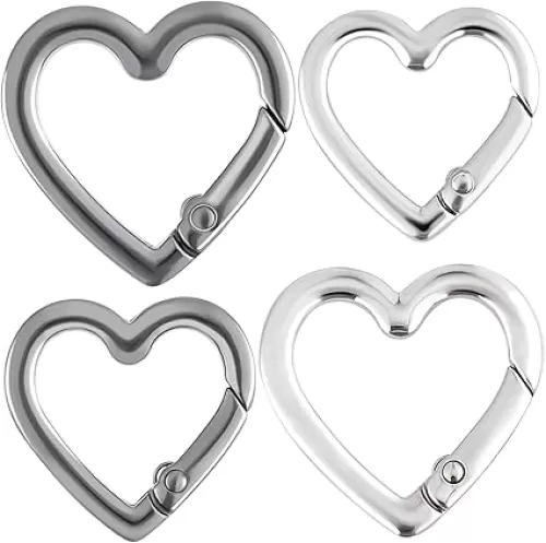 4pcs Heart Shaped Keychain Clip, Zinc Alloy Heavy Duty Heart Carabiner, Spring Snap Clasp Hook for Camping Hiking Fishing Traveling