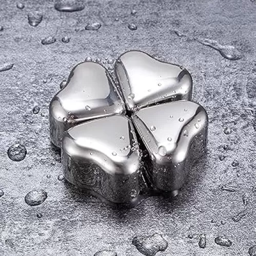 4Pcs Whiskey Stones, Wine Chillers Metal Ice Cube, Stainless Steel Reusable Ice Cubes Heart Shaped Ice Stone for Wine Whiskey Beverages Bar for Men Dad Husband
