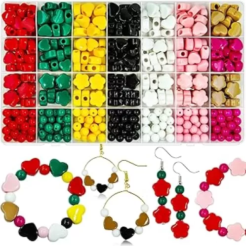 500Pcs Heart Star Beads for Jewelry Making Acrylic Heart Bracelets Beads Pink Rose Red Beads for Hair Bracelet Necklace Jewelry Key Chains DIY Crafts Birthday Gifts Wedding Party Decor