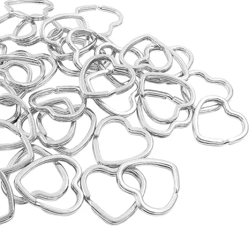 50Pcs Heart Shaped Split Key Rings, Silver Metal Keychain Bulk Small Keyring Loop Accessories for Crafts, Home, Car, Office