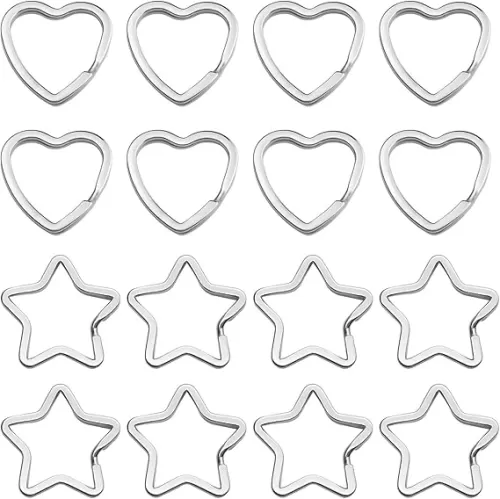 50pcs Star Shaped Split Key Rings for Craft, Heart Shaped Key Rings, Metal Split Key Rings for Home Car/Keys DIY Keychain Bulk Crafts/Key Accessories Connector/Lanyards(Sliver)