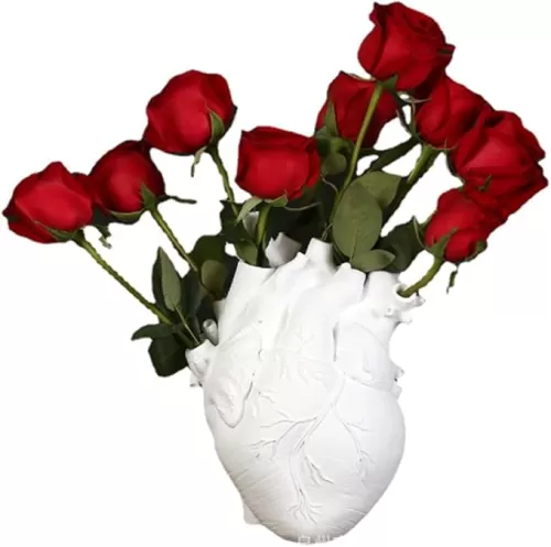 6 Inches Creative Anatomical Heart Vase, Heart Shaped Decor Resin Flower Pot Modern Unique Nordic Art Style Decorative Vase for Desktop Home Decoration Wedding Valentine