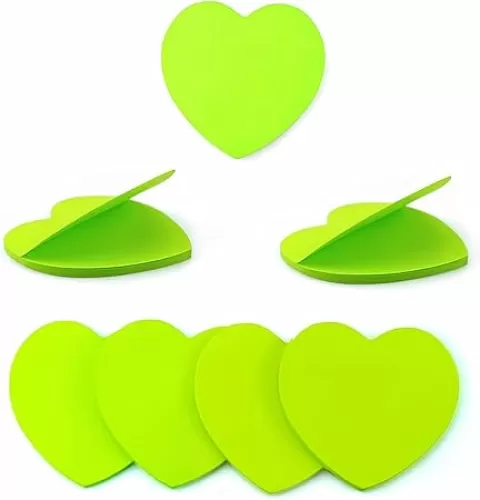 6 Pack Green Heart Shaped Sticky Notes 3 × 3 Fun Sticky Notes Self-Stick Memo Pads for School Home Office Notebook