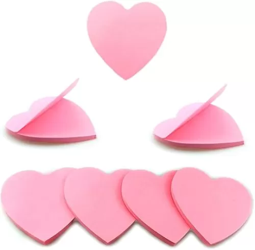 6 Pack Pink Heart Shaped Sticky Notes Cute Sticky Notes Self-Stick Sticky Notes for School Office