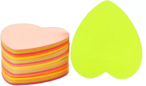 6 Pads Sticky Notes Set, Colorful Self-Stick Pads, 3x3 inches Heart Shaped Cube Notes, 5 Colors, 100 Sheets Pad