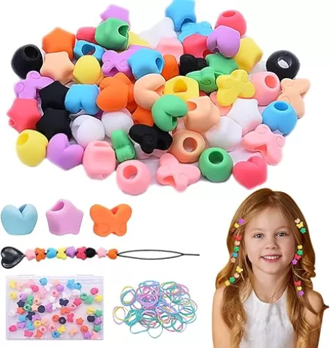 60PCS Hair Beads for Kids Girls Braids - Butterfly Heart Star Shapes Silicone Beads for Hair 10 Colors for Girls Women Braids Accessories Hair Styling
