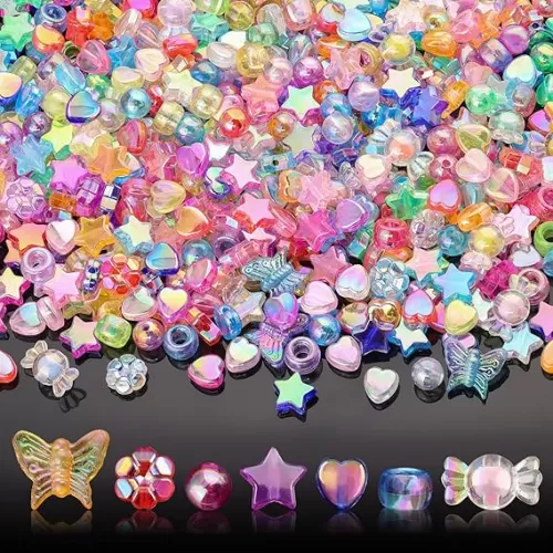 650 Pcs Glitter Acrylic AB Colors Heart Star Fancy Shine Assorted Shaped Loose Pony Flower Candy Butterfly Spacer Beads for Necklace Bracelet Jewelry Making