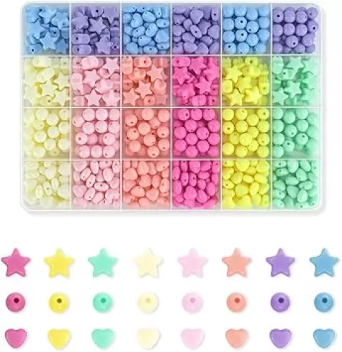 700 PCS Acrylic Star Round Heart Shaped Beads for Bracelets Jewelry Making Necklaces DIY Crafts Hair Pony Bead Colorful Assorted Pastel Beads Rainbow Spacer Beads Cute Loose Beads Bulk(8 Candy Colors)