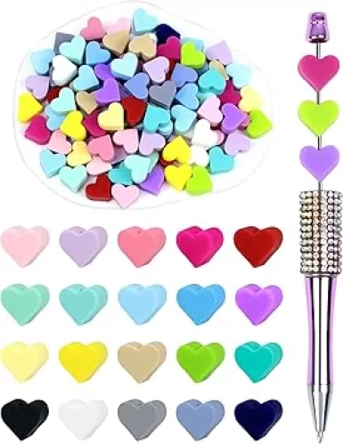 80PCS FIVEIZERO Focal Beads, Love Heart Beads, Heart-Shaped Silicone Beads for Keychain, Pens and Bracelets Making, Silicone Focal Beads for DIY Crafting