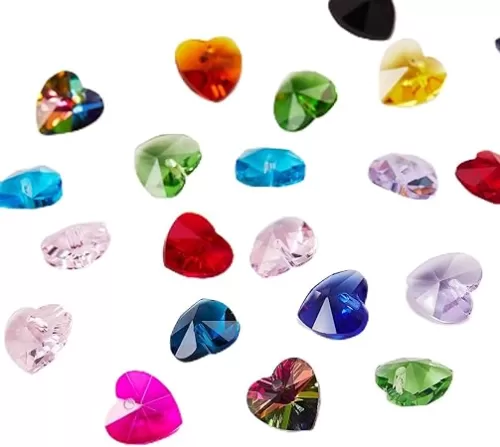 88Pcs Faceted Crystal Glass Beads Heart Glass Beads Colorful Heart Shape Crystal Glass Pendant with 150 Pieces Open Jump Rings for DIY Earrings Necklace Bracelet Jewelry Making