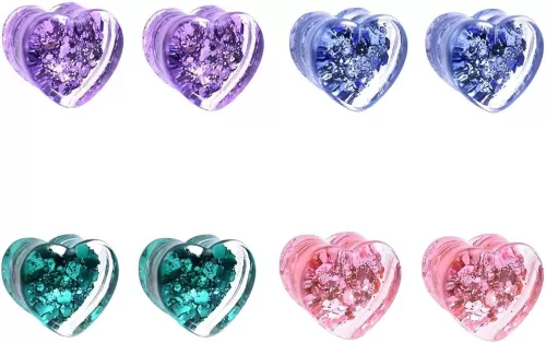 8Pcs/4pair Twinkling Heart-shaped Acrylic Ear Plugs Gauges and Tunnels Ear Stretcher Expander for Women Men Size 6mm to 25mm