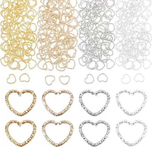 AHANDMAKER 320Pcs Twist Open Jump Rings, 4 Colors Heart Shape Jump Ring Gold Platinum Rings Connectors Jewelry Findings for Valentine Bracelet Necklace Earring Keychain Link Jewelry Making, 11.5x14mm